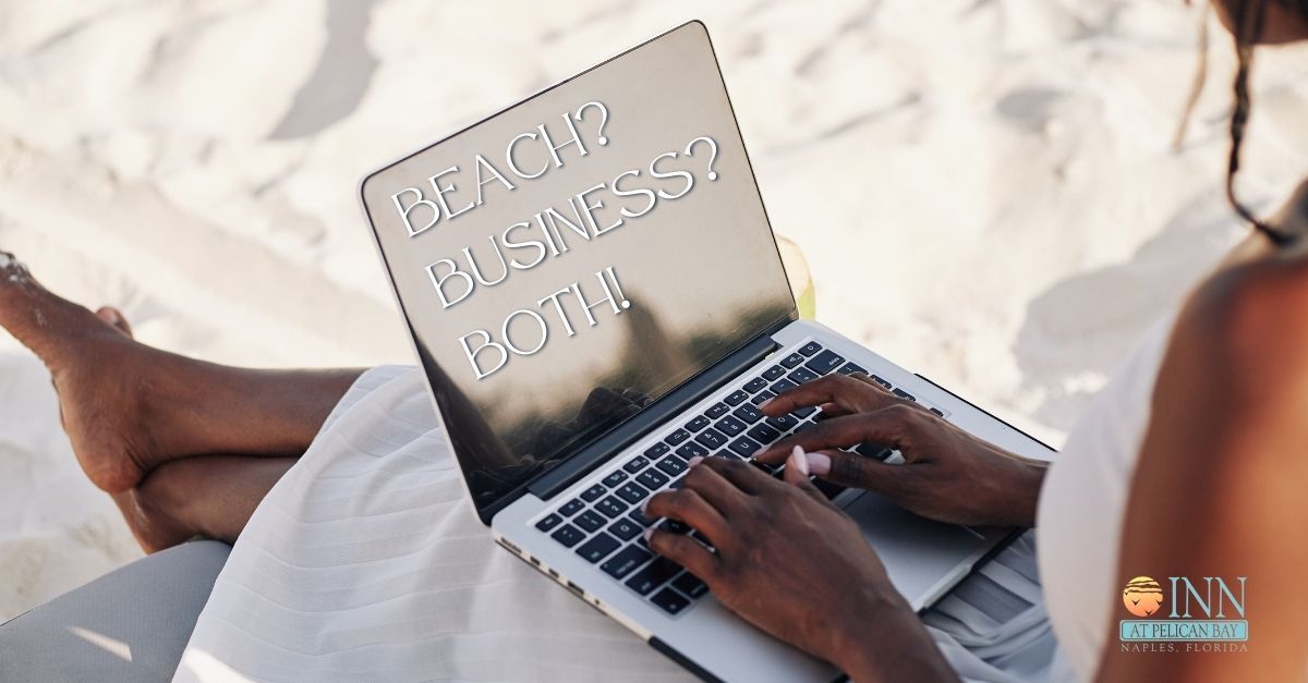 A person using a laptop on a relaxing business trip.
