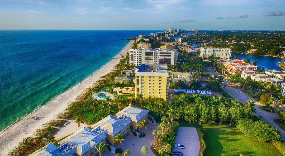 Aerial view of the Naples, FL coastline. 