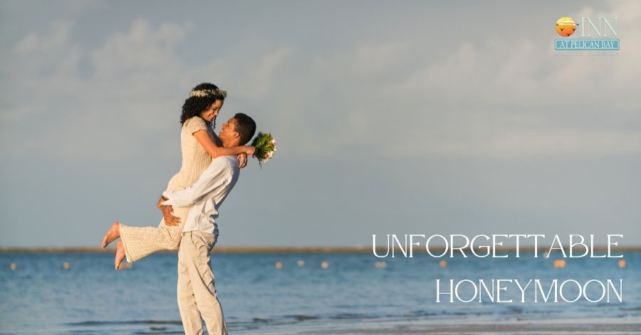 A couple enjoying their honeymoon on the beach.