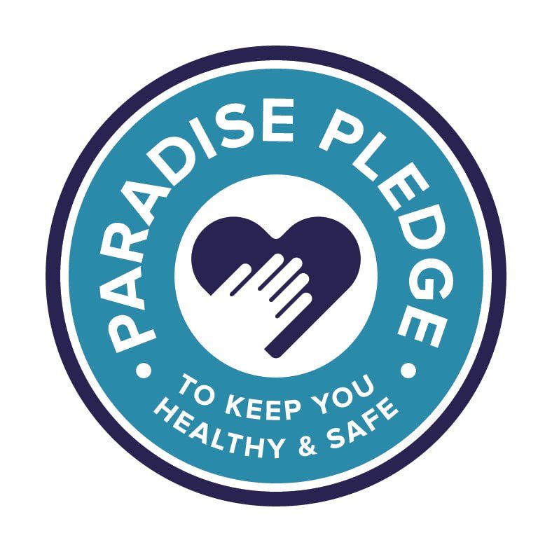 The logo for the paradise pledge to keep you healthy and safe.