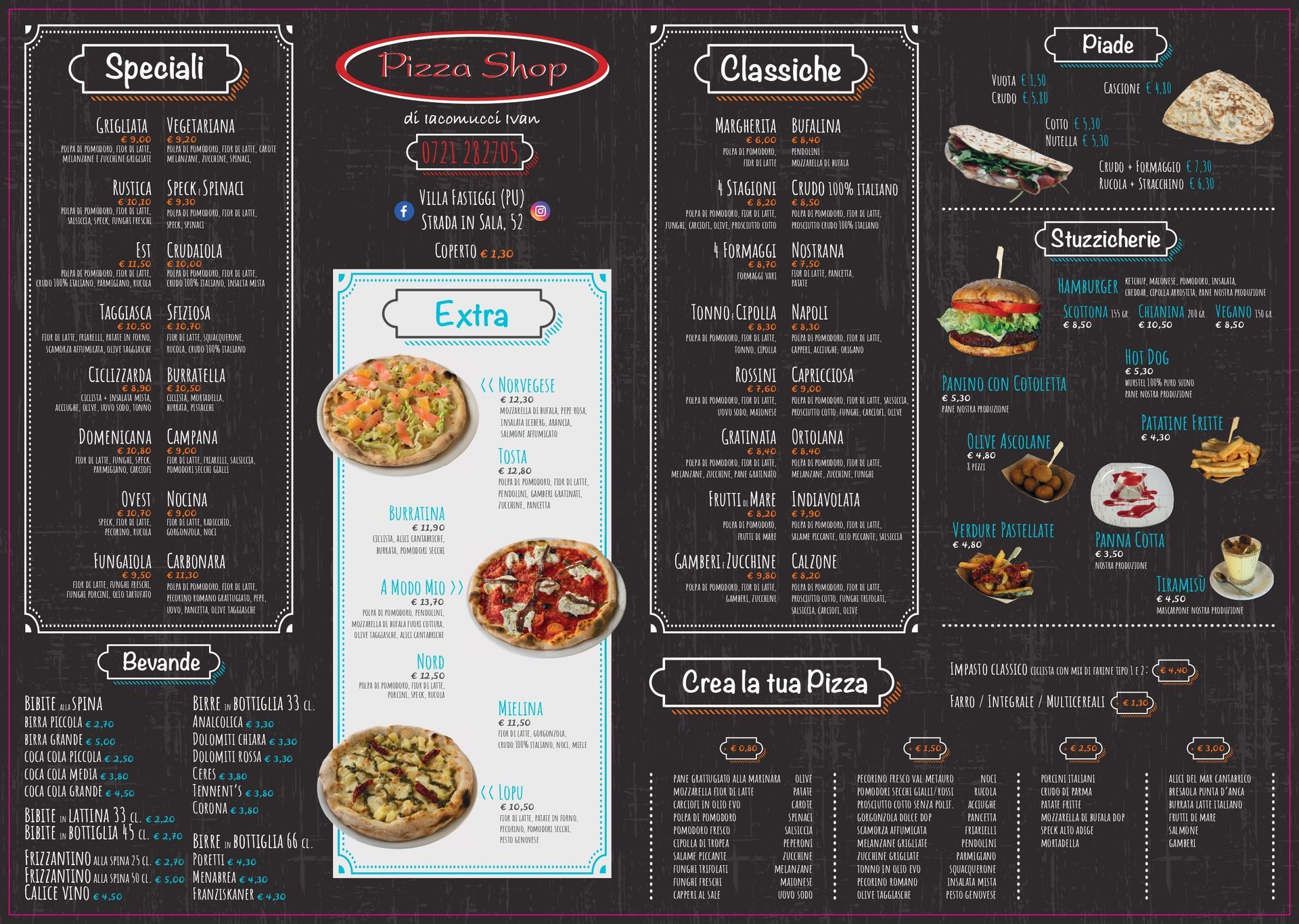 Menu pizza shop