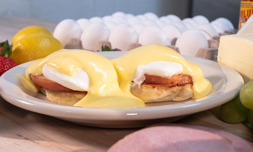 Eggs Benedict made from scratch with fresh Fisher’s Farm eggs