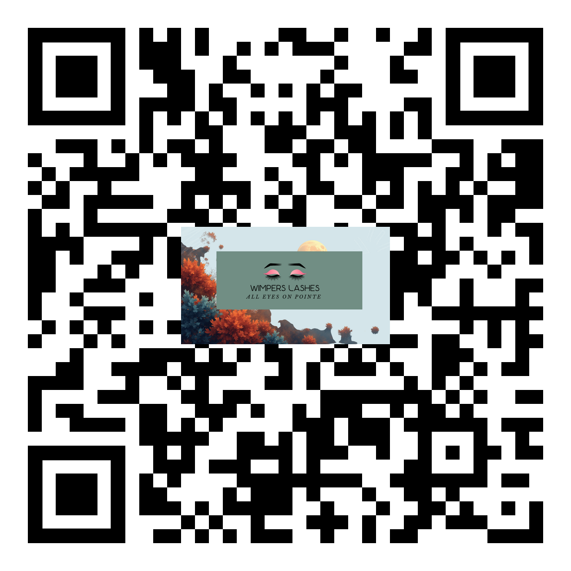 QR code with an embedded image; the image has a nature scene with the words