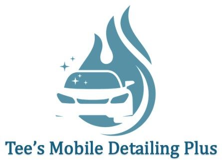 Teal logo of a car with water splash and stars above “Tee’s Mobile Detailing Plus”
