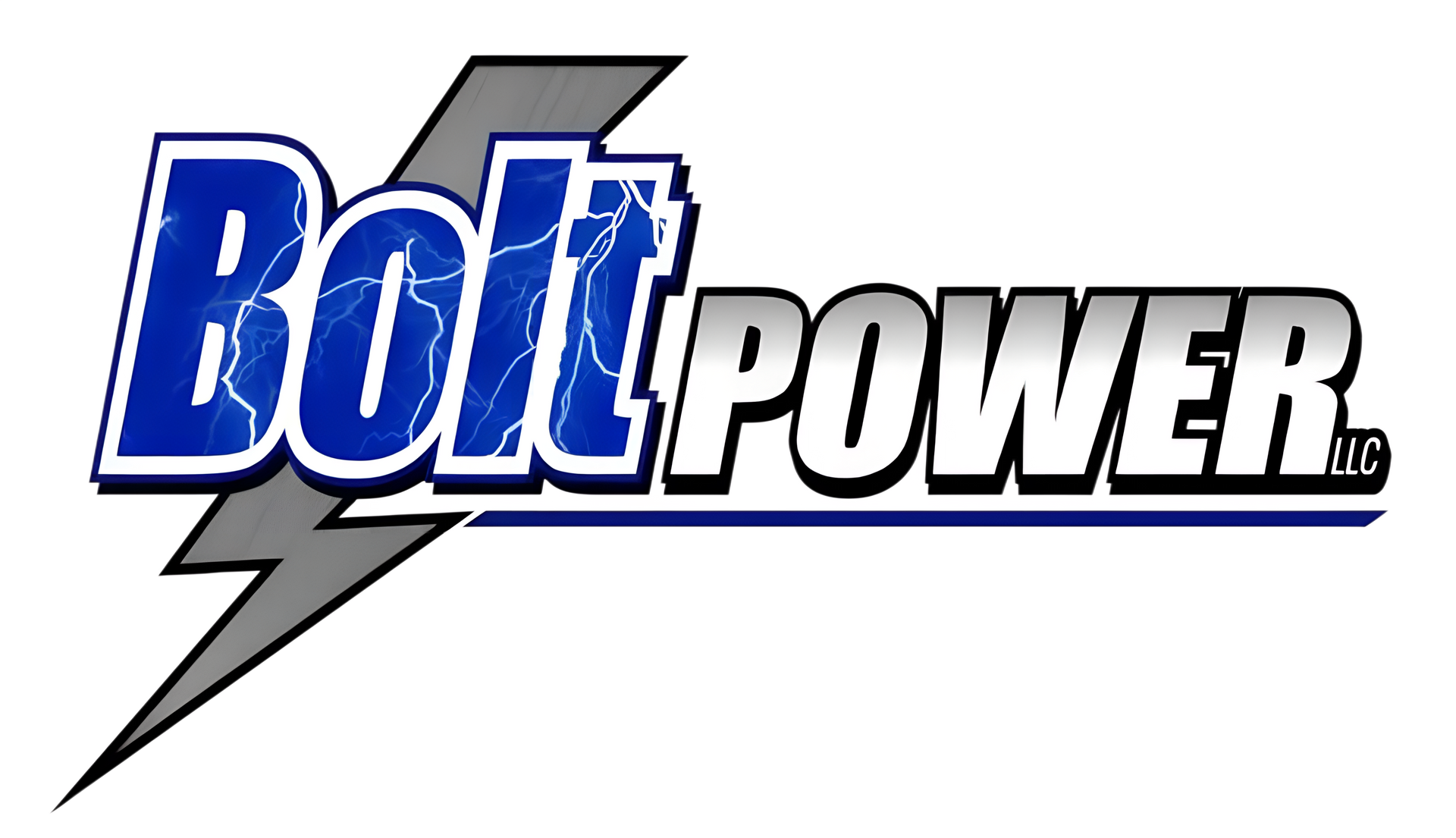 Bolt Power Inc. logo with blue text and lightning bolt in gray.