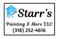 Logo for Starr's Painting & More. Blue house and paint roller icon with black text.