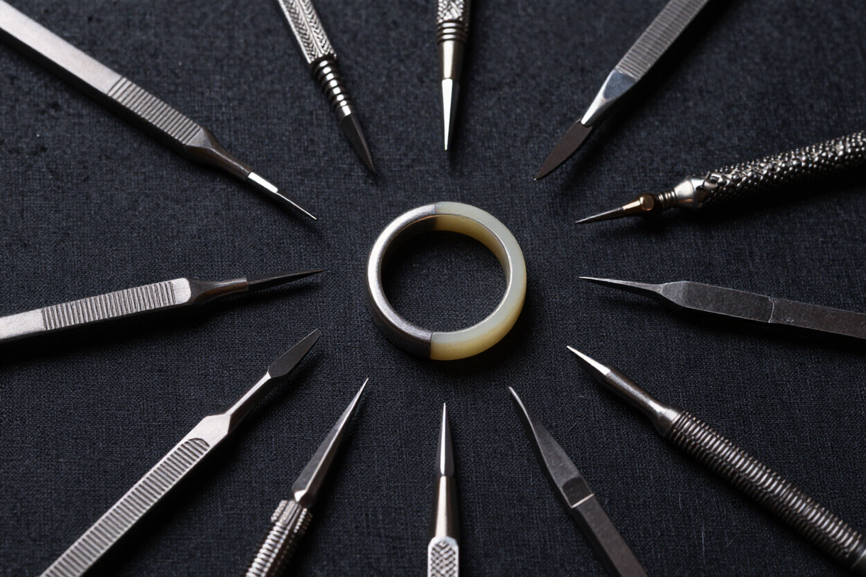 Jeweller's bench with ring in progress