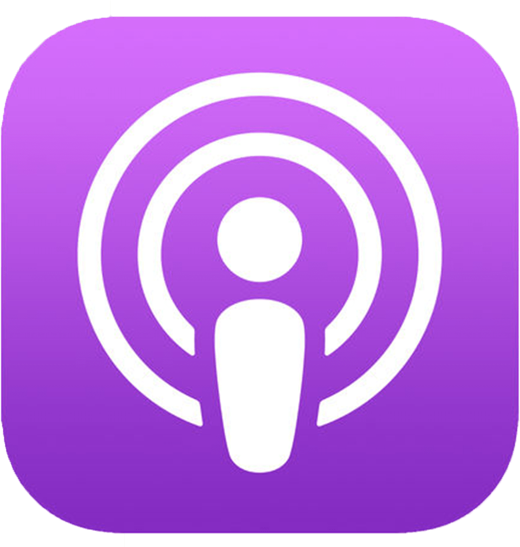 A purple podcast icon with a white circle around it