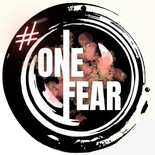 A black and white logo that says one fear