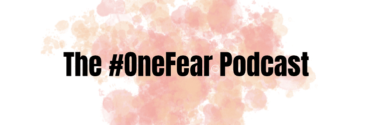 A logo for the #onefear podcast with a pink background.