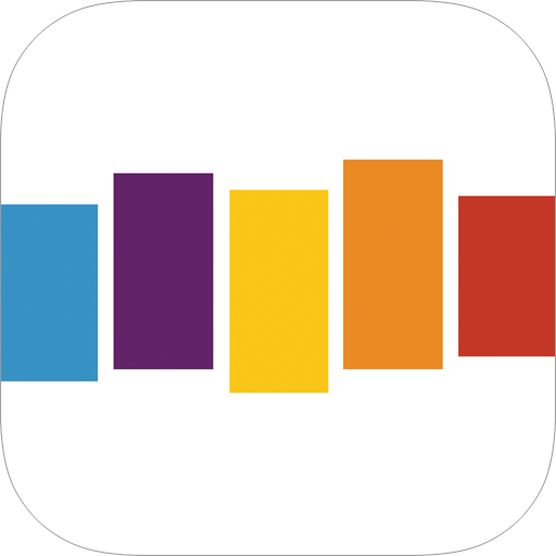 A colorful app icon with a rainbow of colors on a white background.