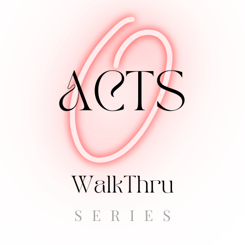 A pink logo for acts walk thru series