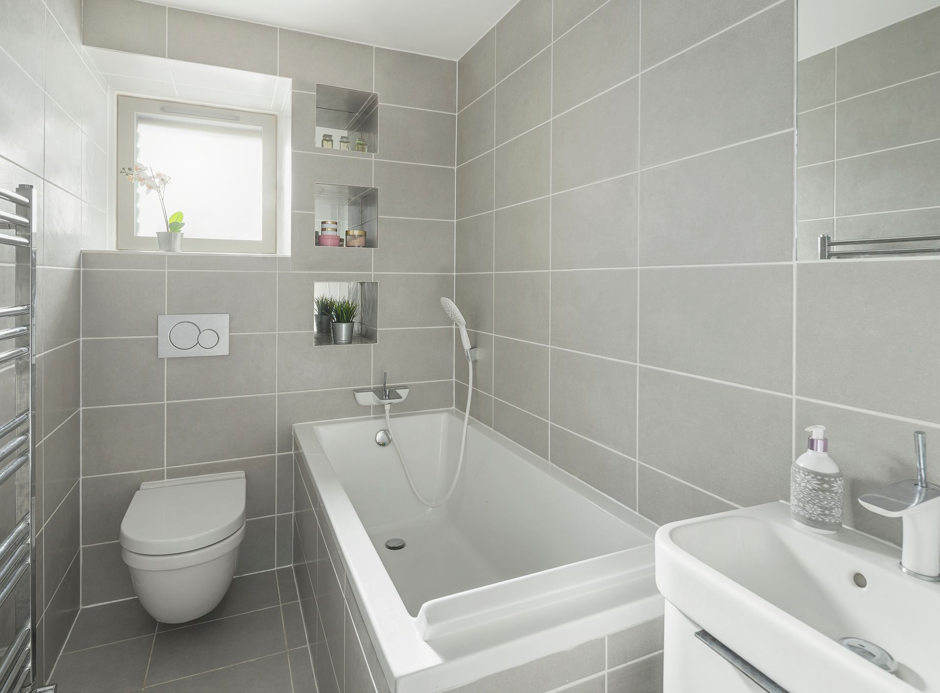Modern Gray Bathroom with A Bathtub — San Antonio, TX — Villa Tile Service