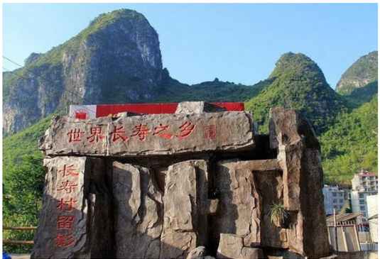 Stone monument with Chinese characters, mountains in background, sunny day.
