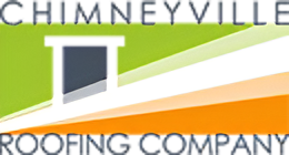 Chimneyville Roofing Company logo: chimney graphic over orange and yellow stripes.