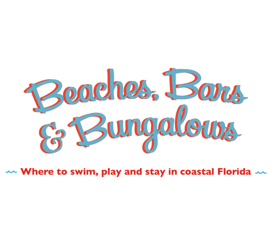 A logo for beaches bars and bungalows where to swim play and stay in coastal florida