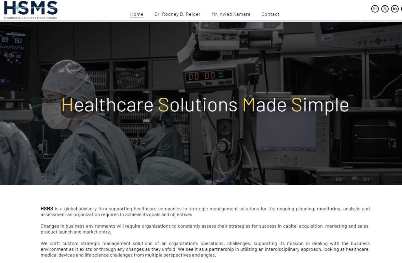 צילום מסך של אתר אינטרנט לפתרונות בריאות hsms בפשטות.