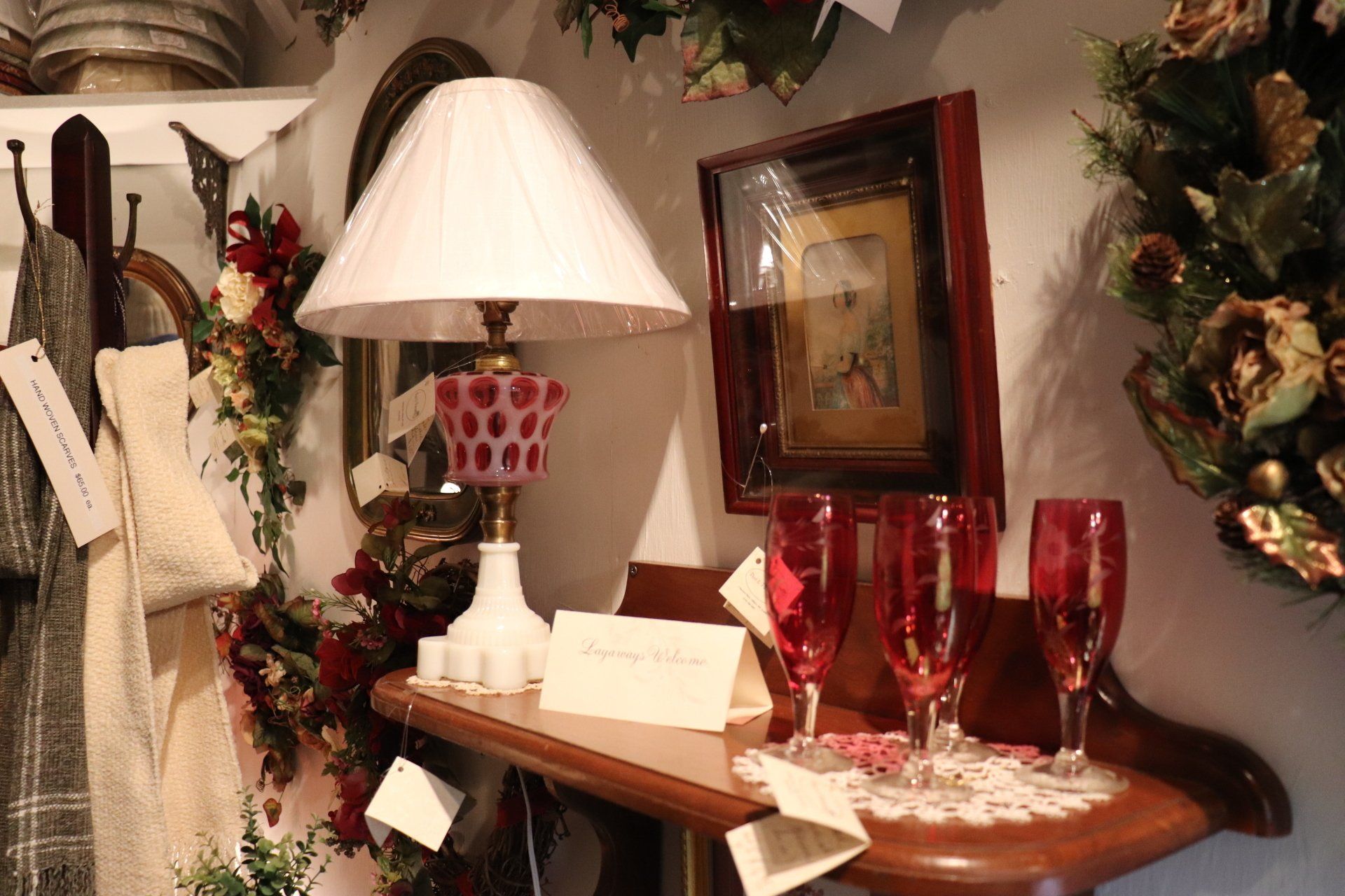 Gorgeous Red Bubble Glass Lamp with White Shade