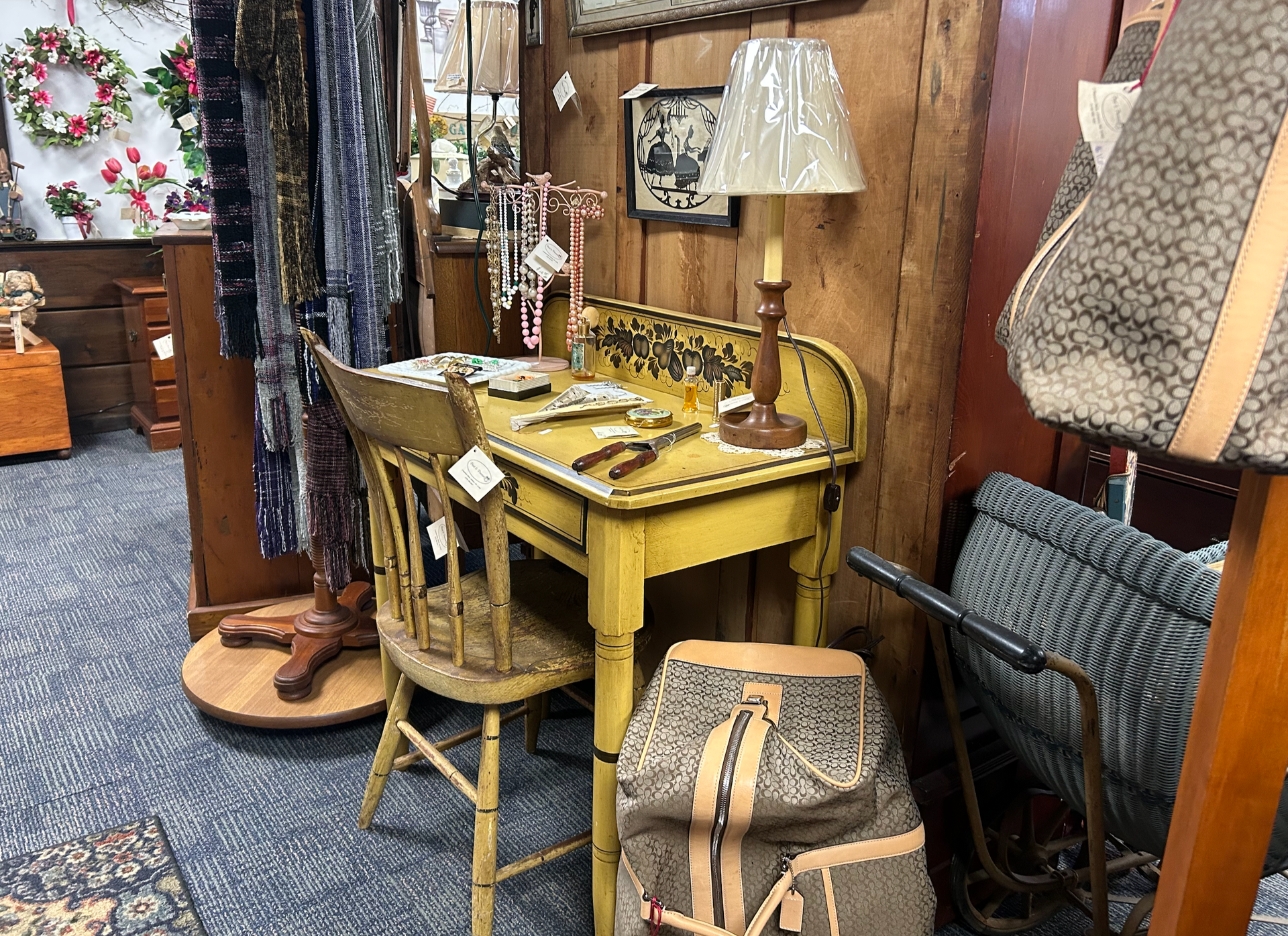 Older Yellow Desk and Chair with Stenciling