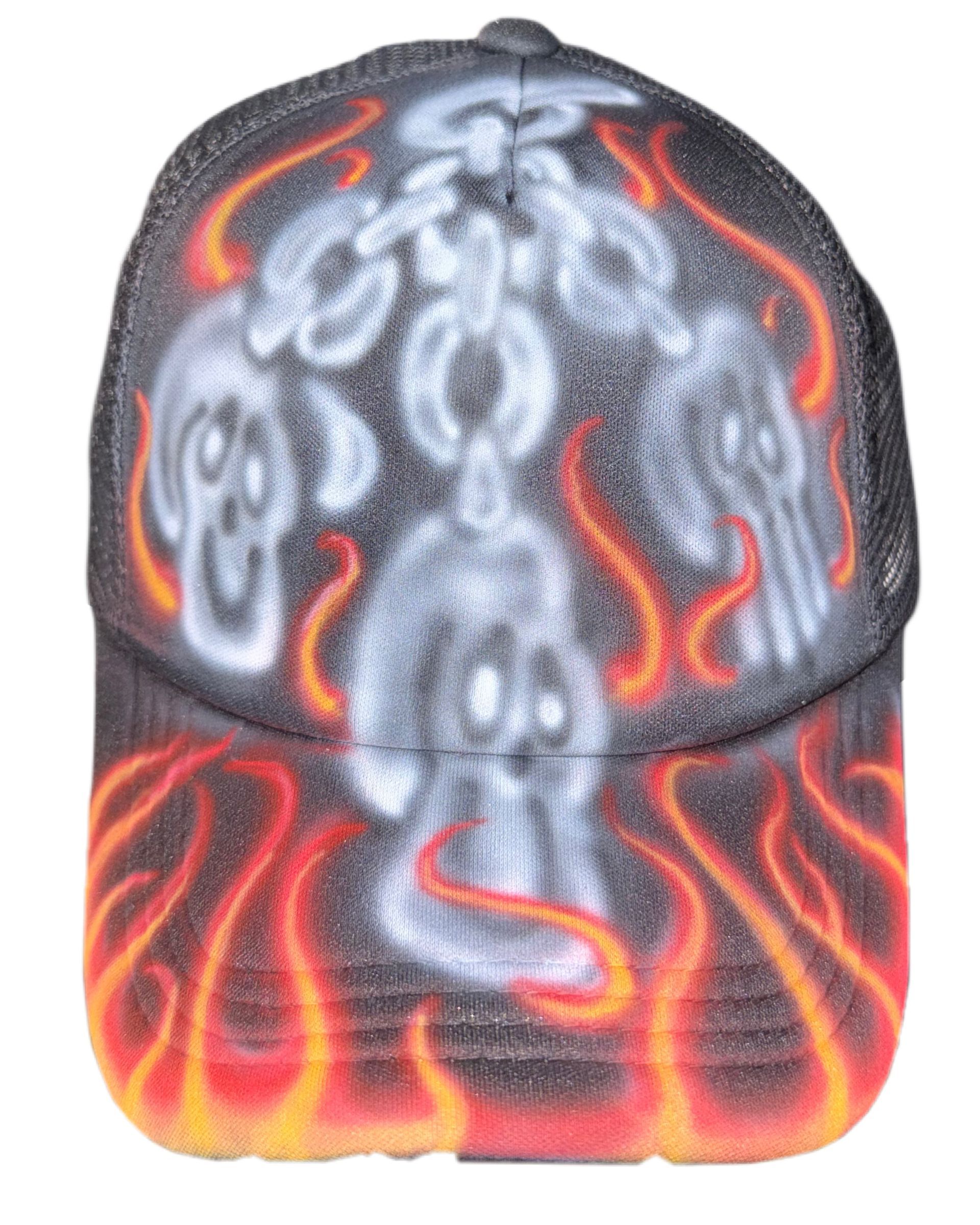 Art by Big Skull X Mistint. Dark cap with a gray alien and pink-purple glowing design on the front