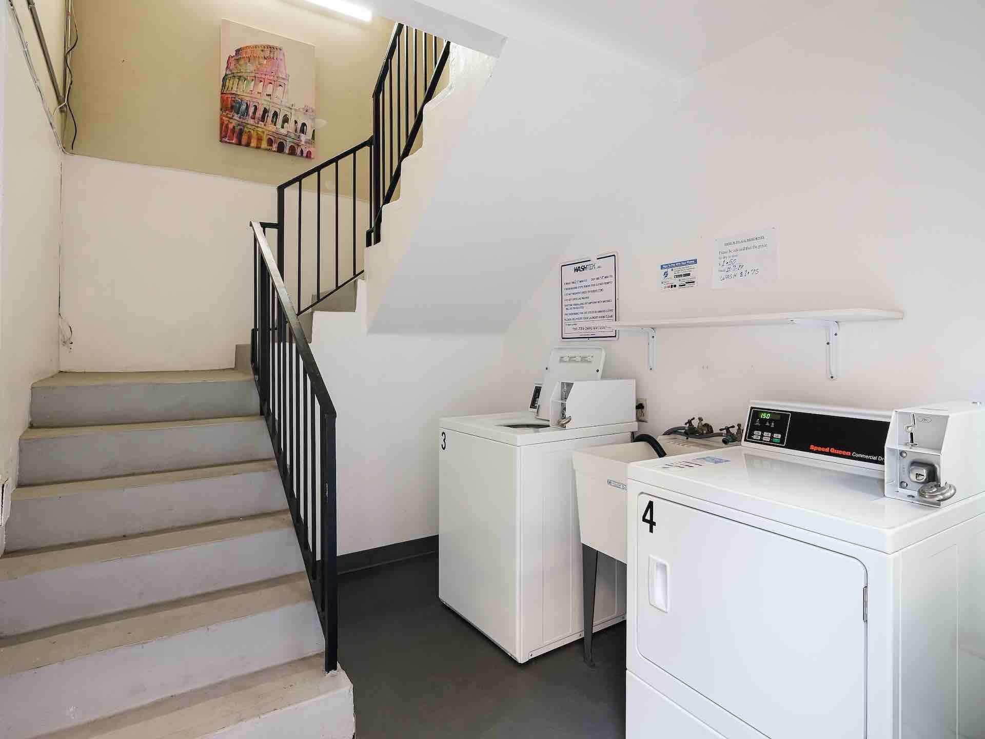 Interior of laundry facility located in stairwell