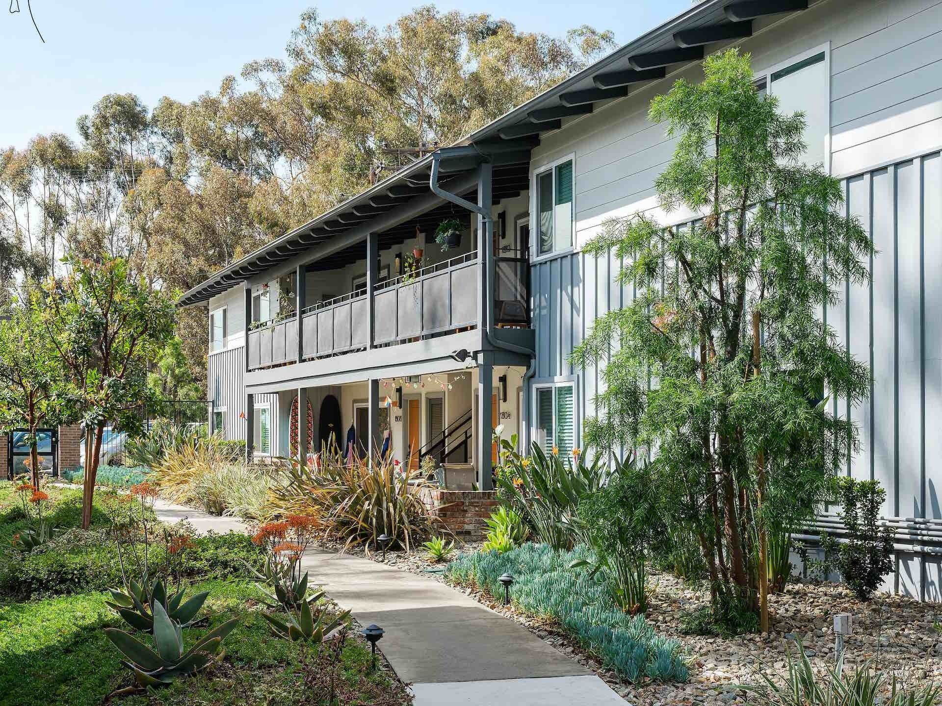 Walkway leading up to apartment units