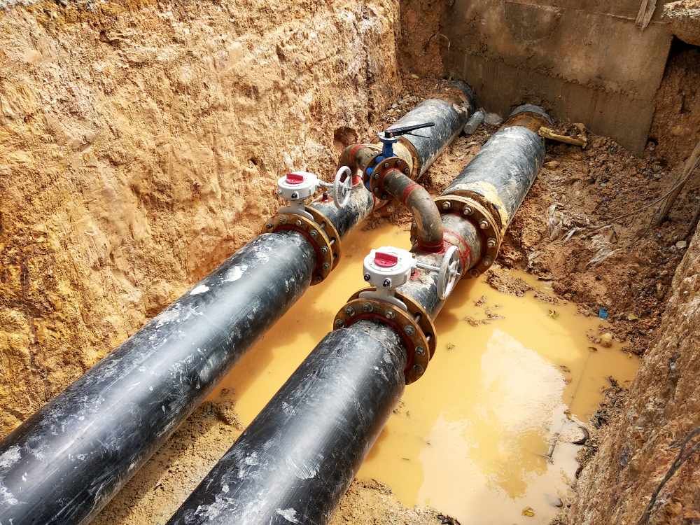 Two Black Pipes Are Connected to Each Other in a Hole in the Ground — Treatwater & Plumbing Pty Ltd in North Mackay, QLD