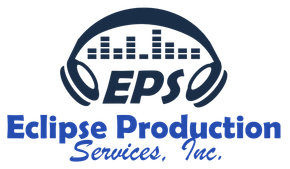 The logo for eclipse production services inc. shows a pair of headphones.