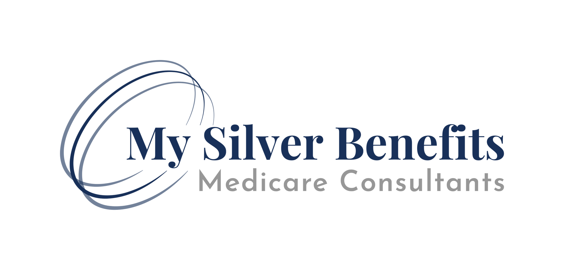 Logo of "My Silver Benefits", with blue and gray text and a circular graphic. "Medicare Consultants" is below.