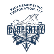 KMH Remodeling Restoration logo with navy and gold house roof icon