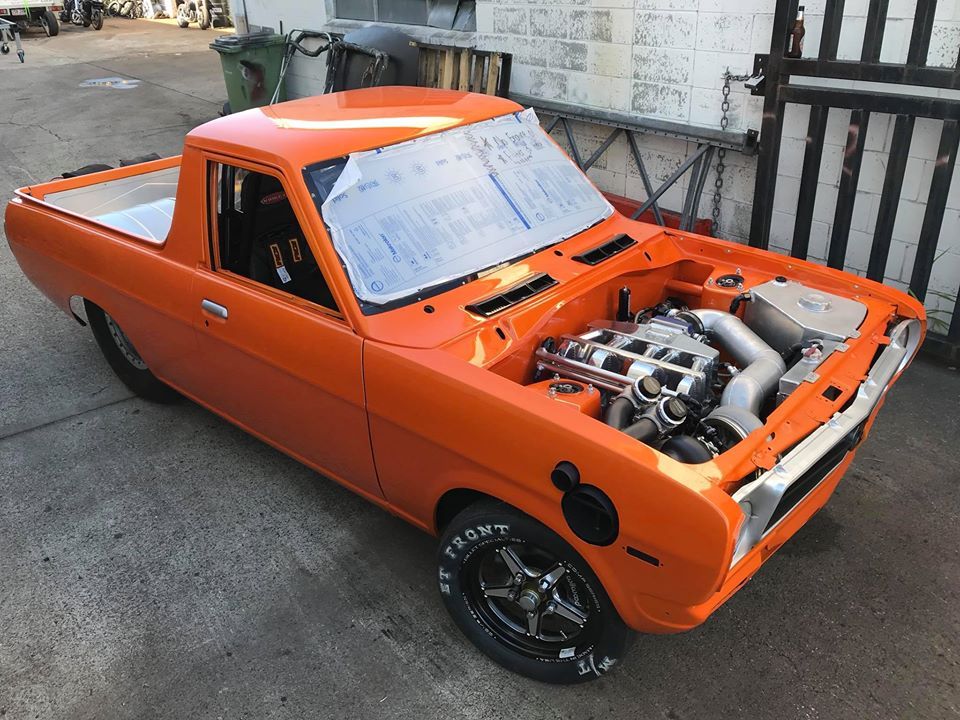 spot on performance and fabrications custom cars 20b turbo tube chassis datsun 1200 ute rotor rotary burnouts drag raicing kenda brisbane australia
