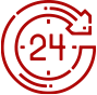 Um ícone vermelho de um relógio com o número 24 nele.