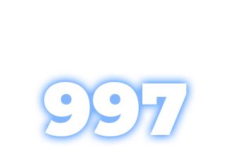 O número 997 está brilhando em azul sobre um fundo branco