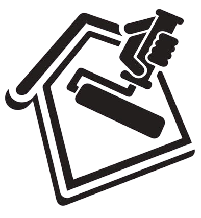 Logo per Canonico E. Abba' D., servizi di decorazione, raffigurante il profilo di una casa e una mano che tiene un rullo di vernice.