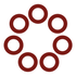 Seven reddish-brown circles arranged in a circular pattern.