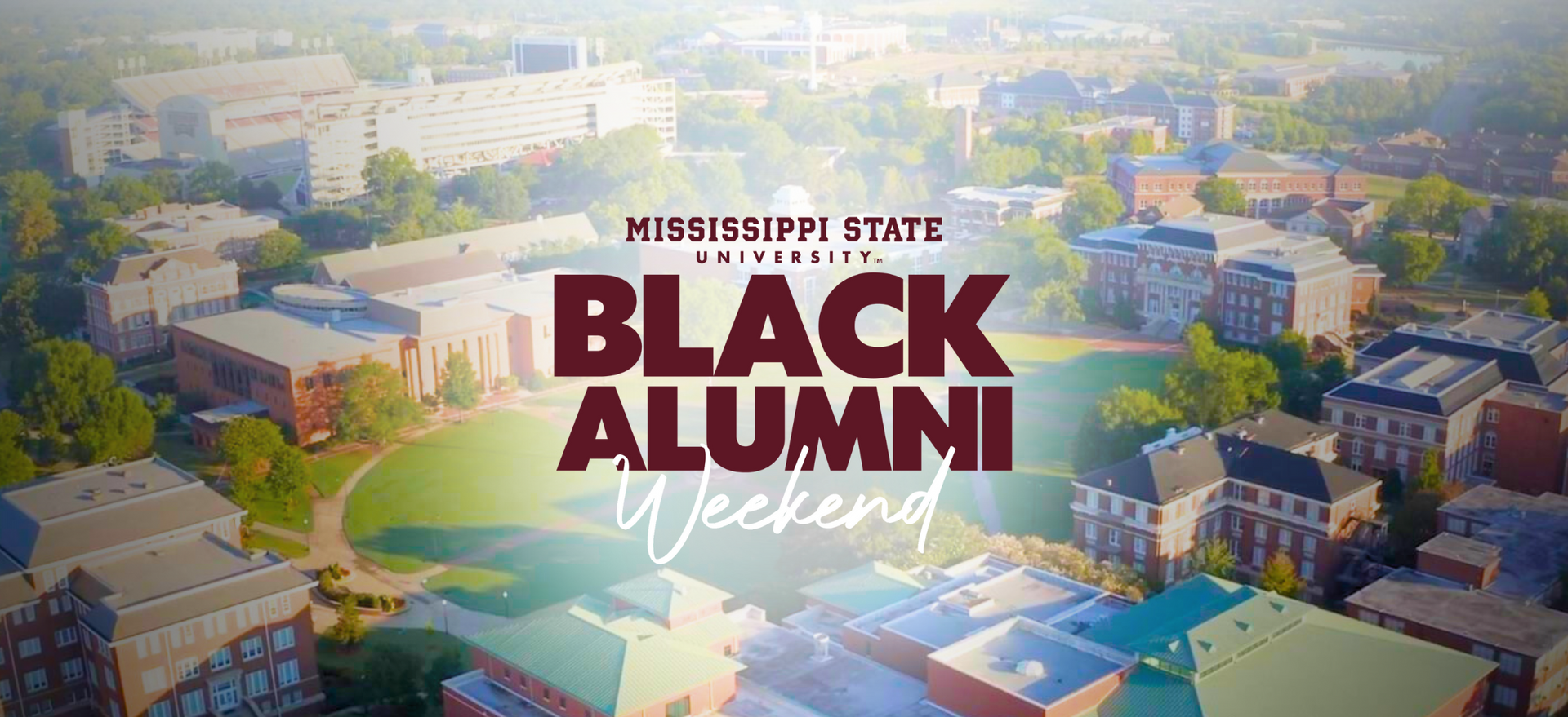 an aerial view of a college campus for the black alumni weekend .