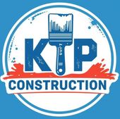 A blue and white logo for ktp construction
