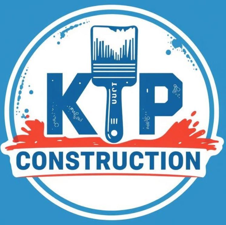 A blue and white logo for ktp construction