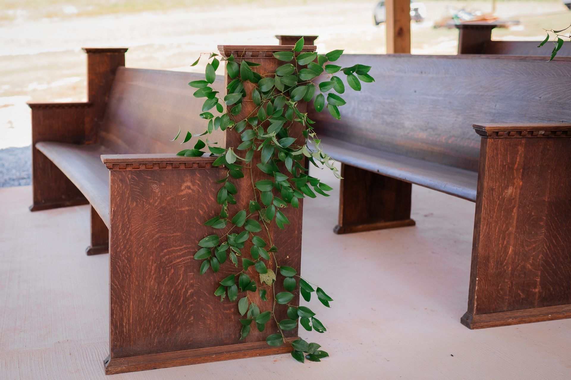 Seating at the outdoor chapel at the Barn at Baxter Farms