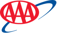 the aaa logo is red and blue and has a blue circle around it .