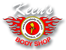 a logo for keens auto body in columbus ohio