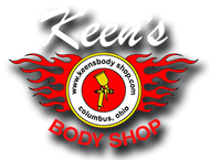 a logo for keens auto body in columbus ohio