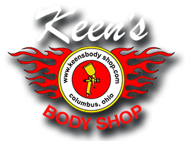 a logo for keens auto body in columbus ohio