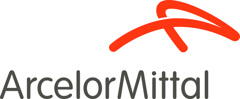 Le logo d'ArcelorMittal a une flèche rouge dessus.