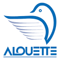 Un oiseau bleu avec des ailes et le mot alouette sur fond blanc.