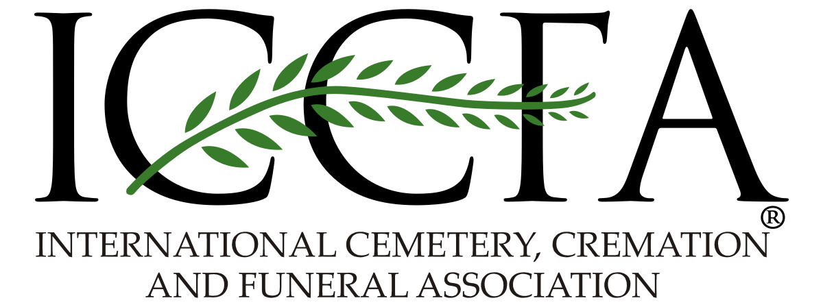 ICFA logo with green leaves and the words International Cemetery, Cremation and Funeral Association
