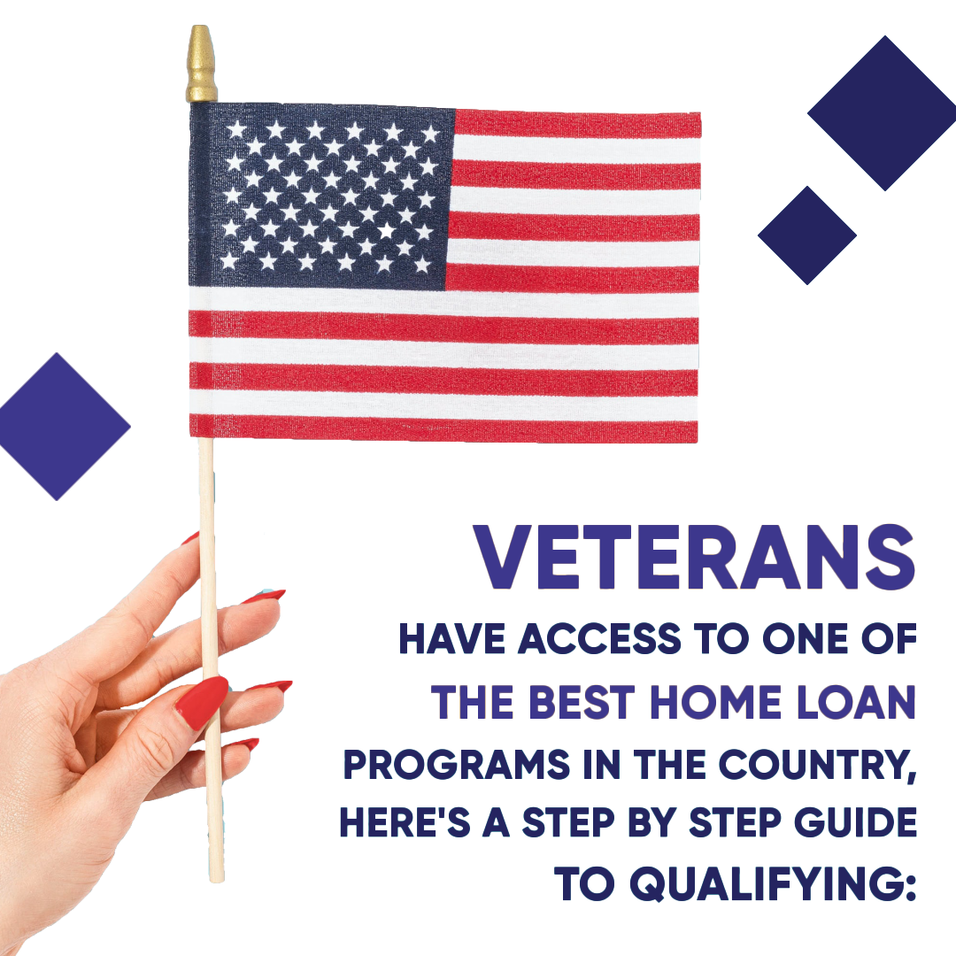 A hand holding a small american flag with the words veterans have access to one of the best home loan programs in the country