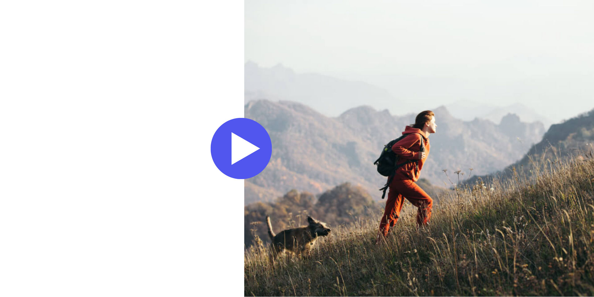 A man is walking a dog on top of a hill.