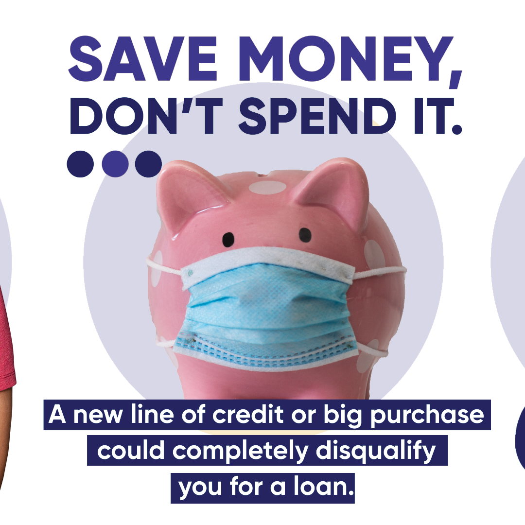 | Dianna Thompson |  A piggy bank wearing a face mask says save money , don 't spend it.