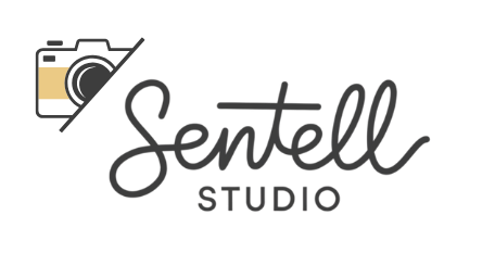 A black and white logo for bill sentell 's portrait studio.